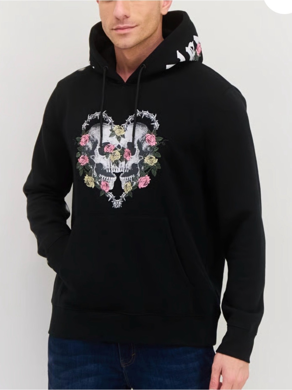 Members Only Black Hoodie with Floral Skull Heart size M